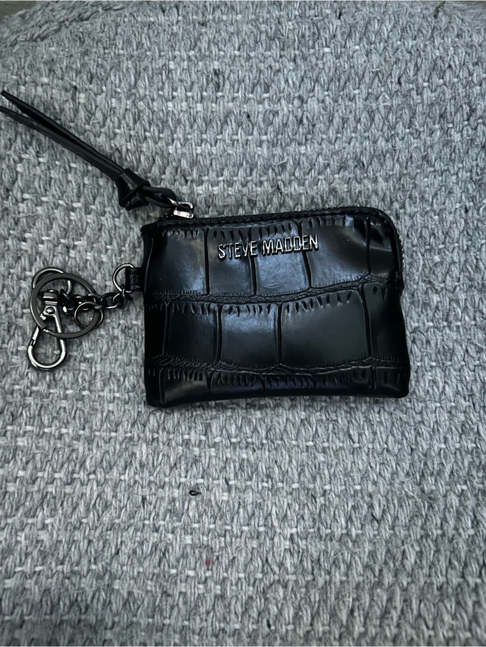 Steve Madden Black Patent Card Pouch with Key Loop